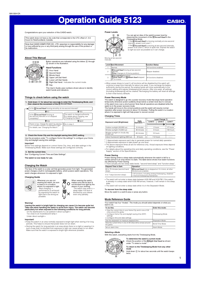 First page image of the manual for Edifice EQS-500C-1A1ER
