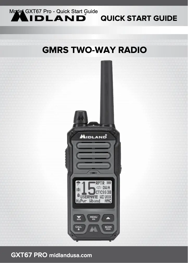 Page 1 of the manual Quick Start Guide Midland GXT67 PRO