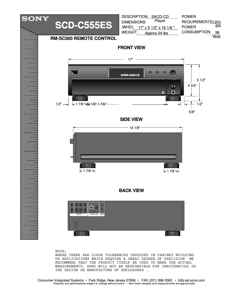 Page 1 of the manual Installation Guide Sony SCD-C555ES