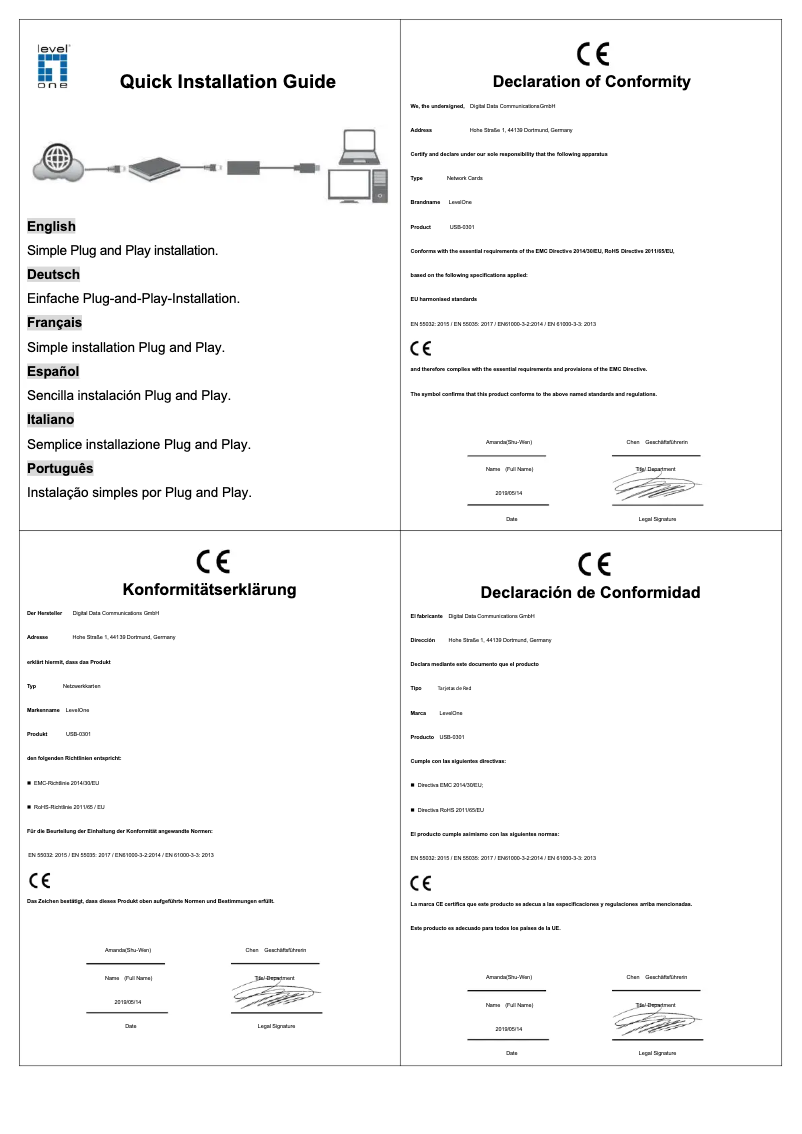 First page image of the manual for USB-0301