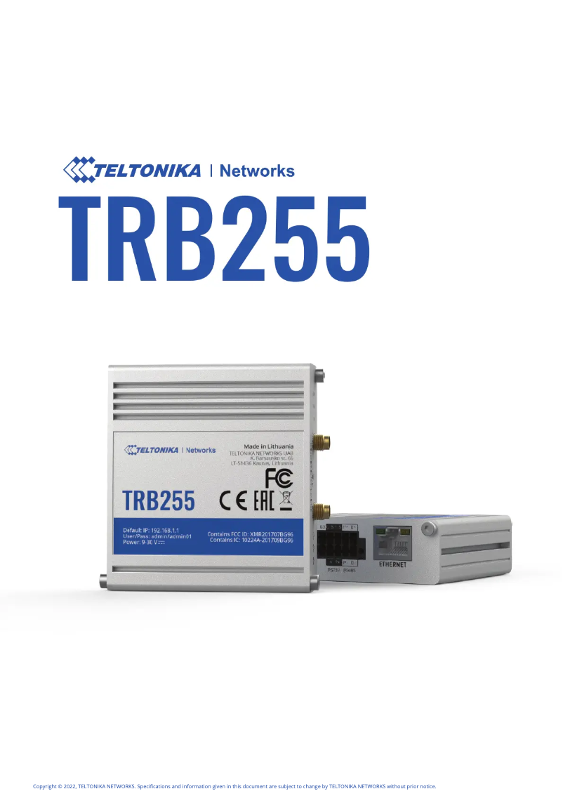 Page 1 of the manual Technical Sheet Teltonika TRB255