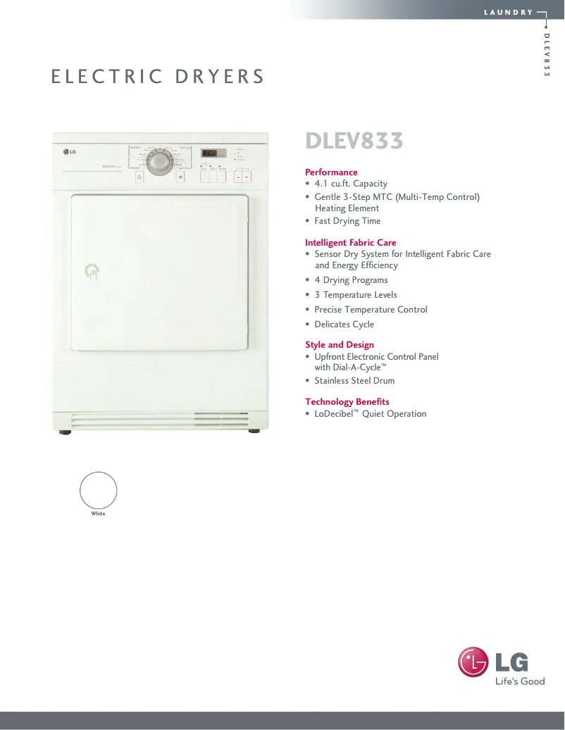 Page 1 of the manual Technical Sheet LG TD-V70120E
