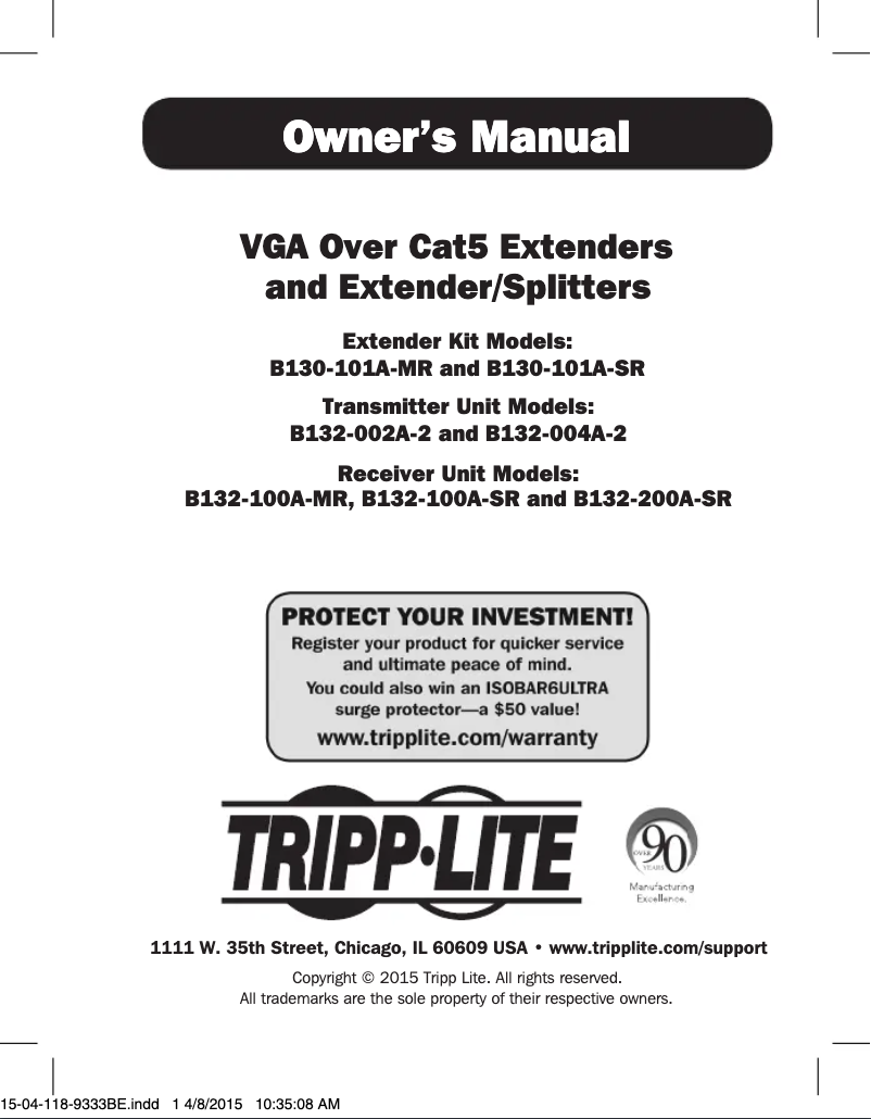 Page 1 de la notice Manuel utilisateur Tripp Lite B130-101A-SR