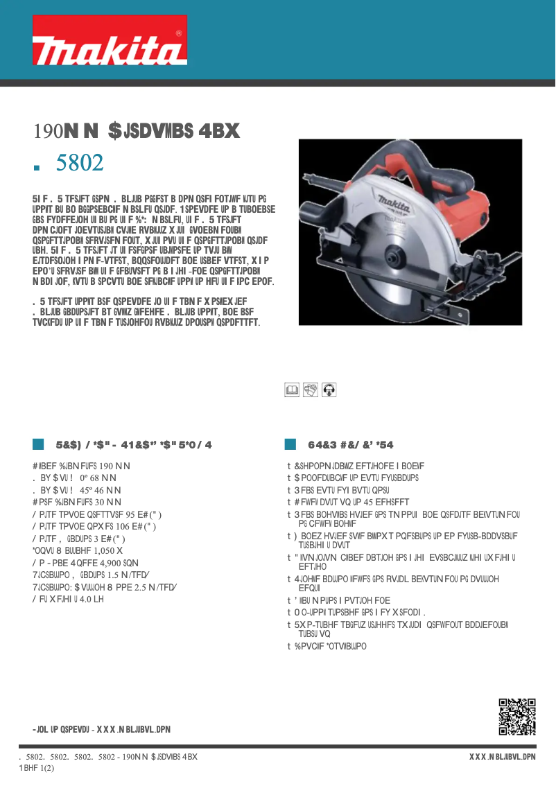 Page 1 of the manual Technical Sheet Makita M5802
