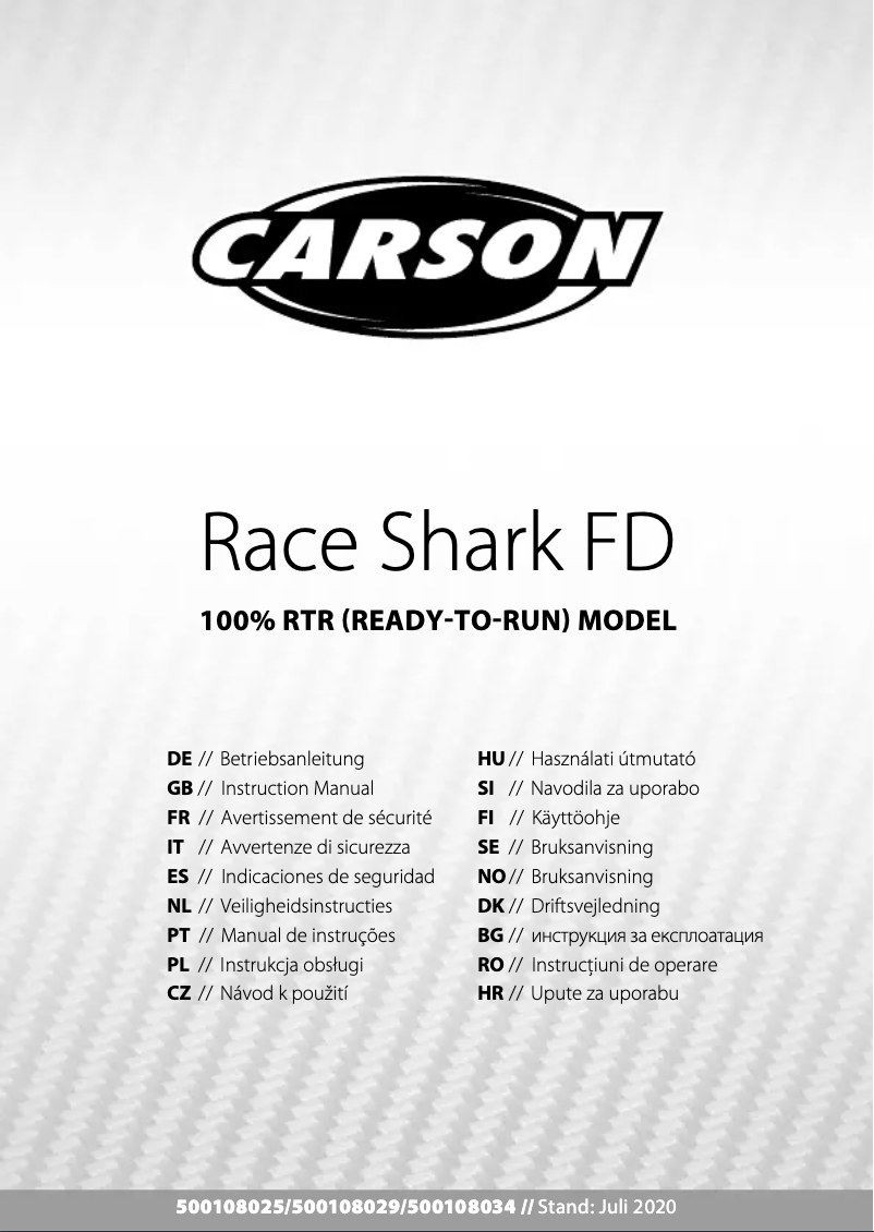 Page 1 of the manual User Manual Carson Race Shark FD