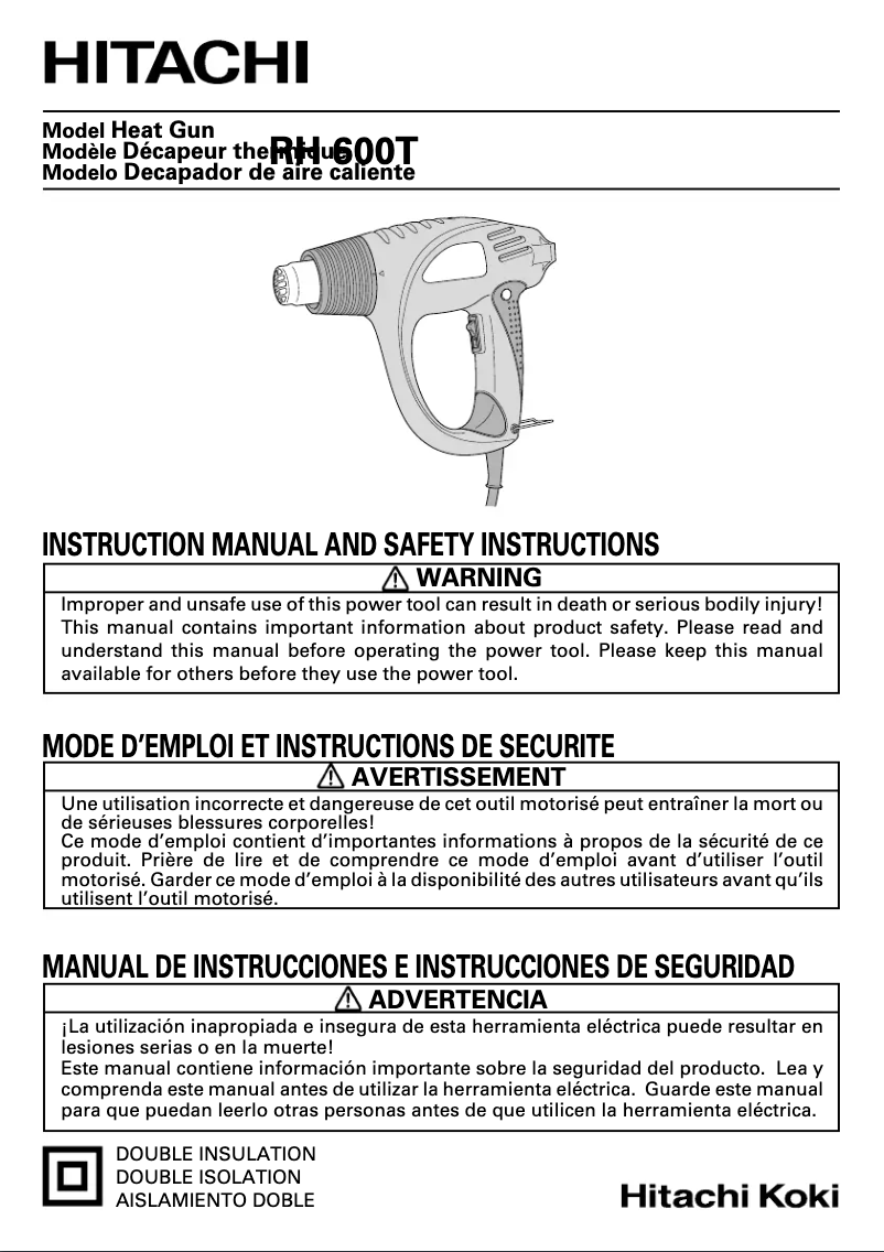 First page image of the manual for RH 600T