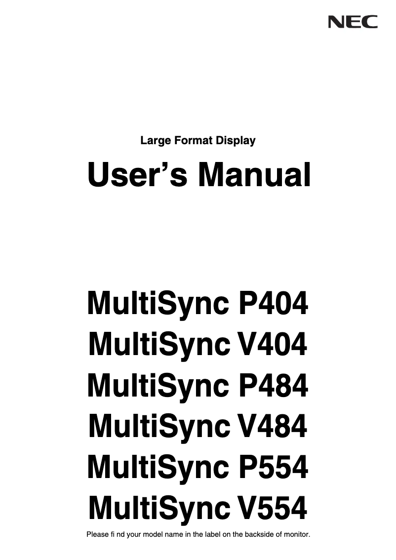 First page image of the manual for MultiSync P484 PG