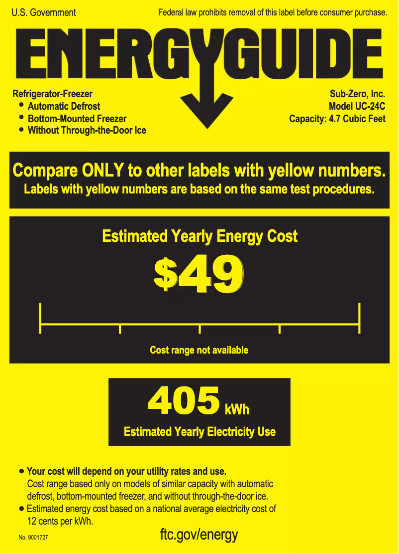 Page 1 of the manual Energy Label Sub-Zero UC-24C-LH