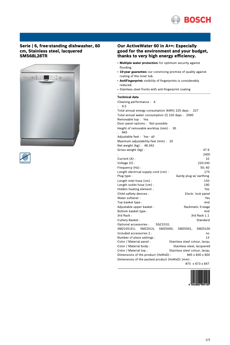 First page image of the manual for SMS68L28TR