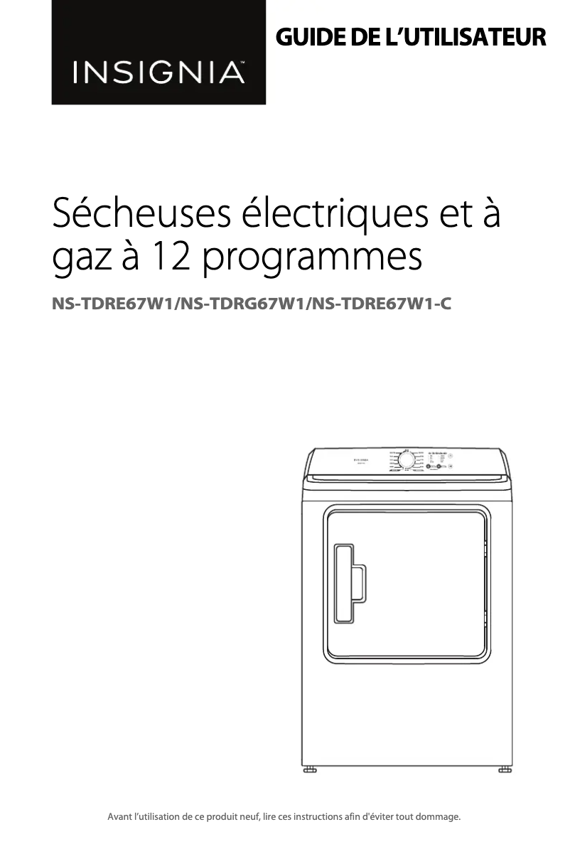 Page 1 of the manual User Manual Insignia NS-TDRE67W1