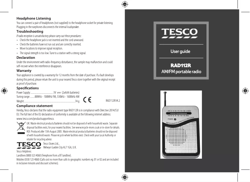 Page 1 of the manual User Manual Tesco RAD112R