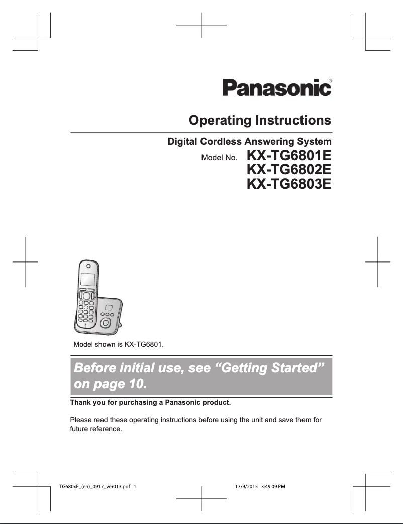 First page image of the manual for KX-TG6801E