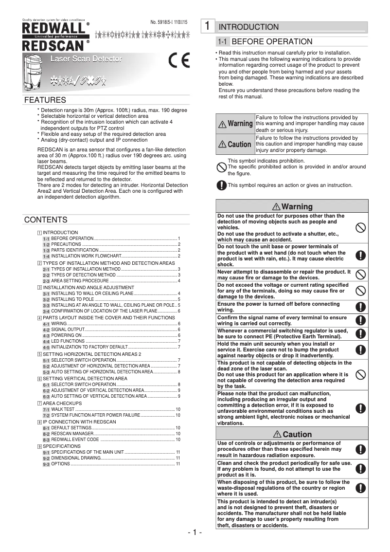 Page 1 of the manual User Manual Optex RLS-3060L