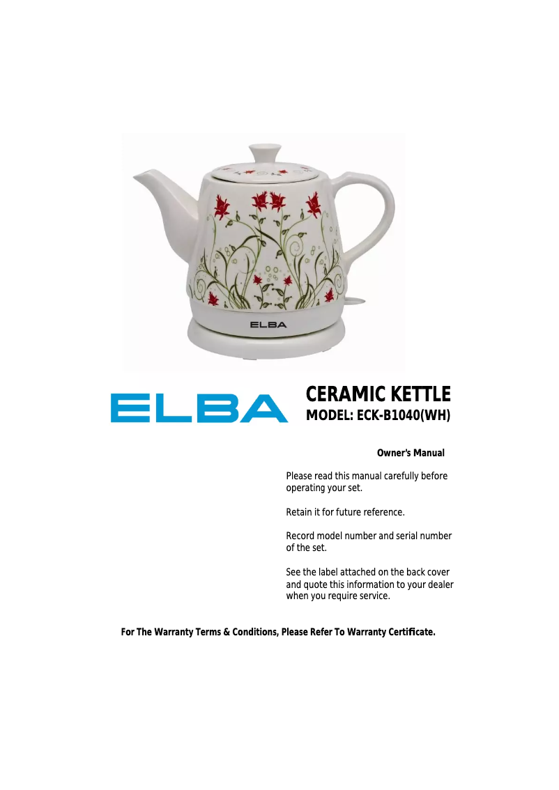 Page 1 of the manual User Manual Elba ECK-B1040(WH)