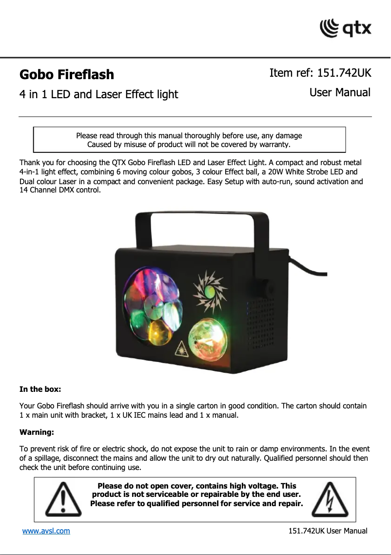 First page image of the manual for Gobo Fireflash