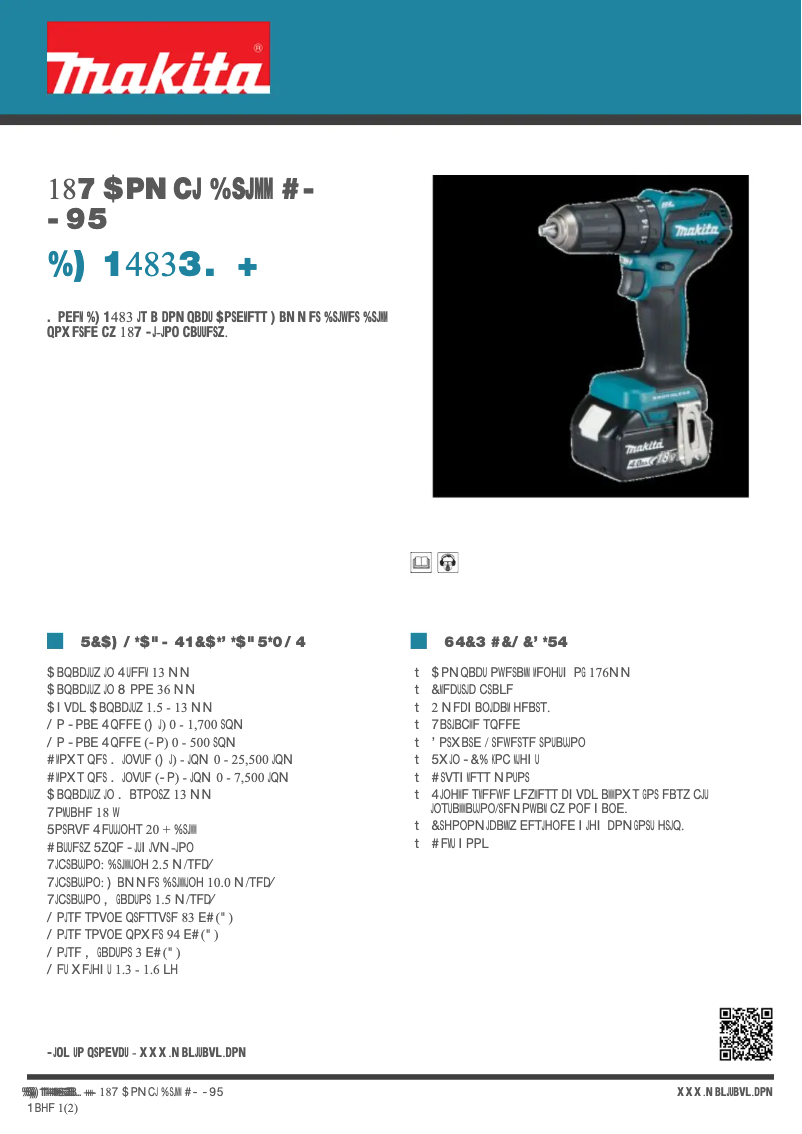 Page 1 of the manual Technical Sheet Makita DHP483RMJ