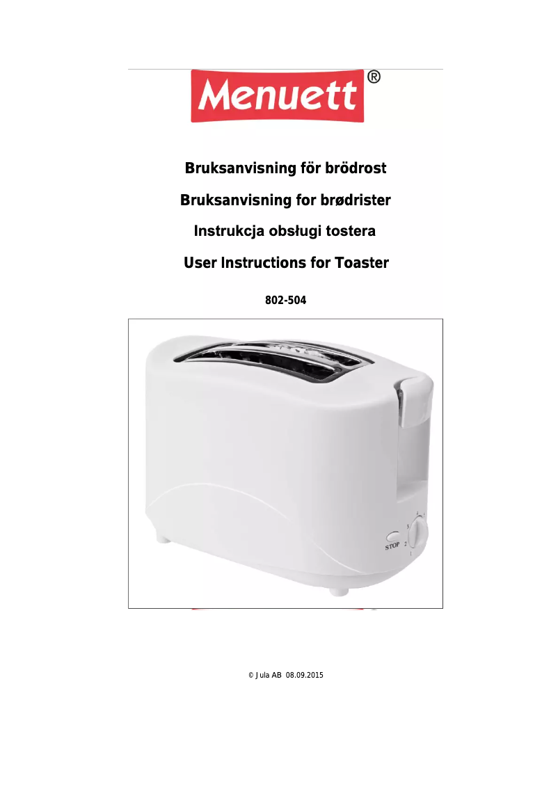 Page 1 of the manual User Manual Menuett 802-504