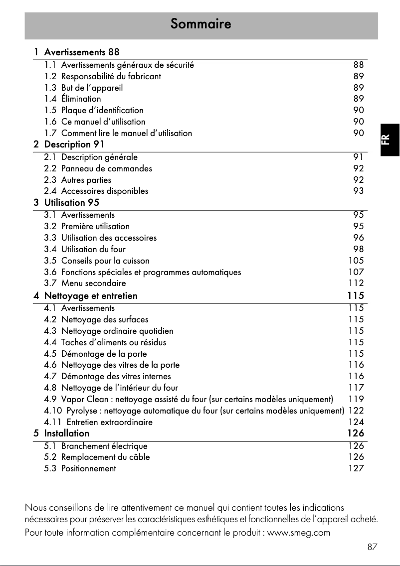 Page 1 of the manual User Manual Smeg SFP125S