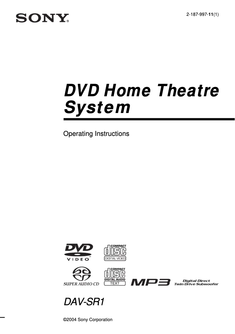 First page image of the manual for DAV-SR1