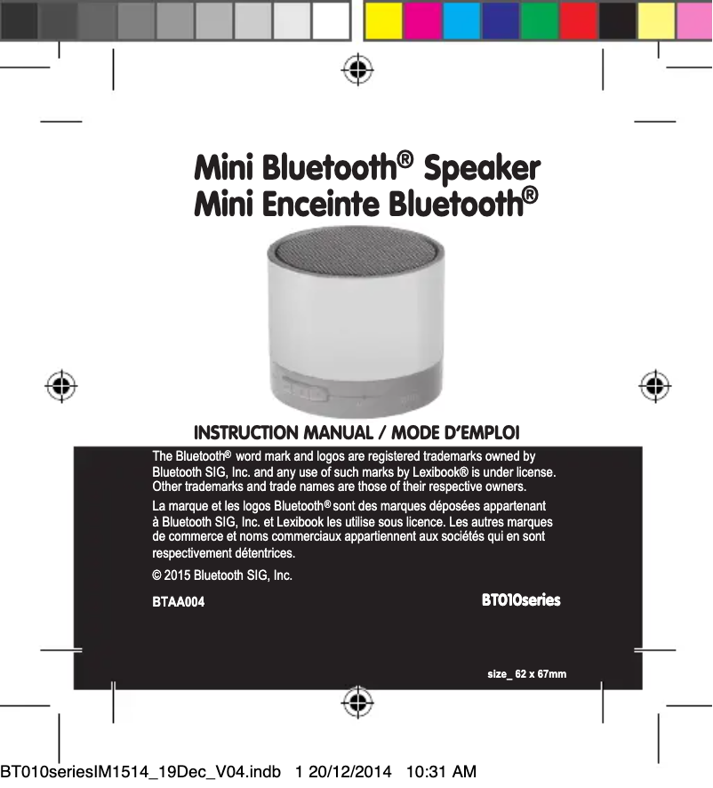 Page 1 of the manual User Manual Lexibook BT010 Série
