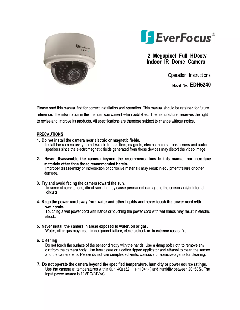 Page 1 of the manual User Manual EverFocus EDH5240