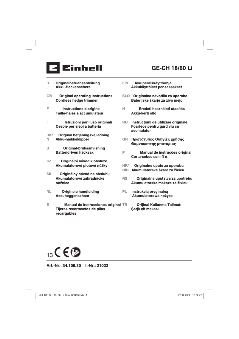 First page image of the manual for GE-CH 18/60 Li