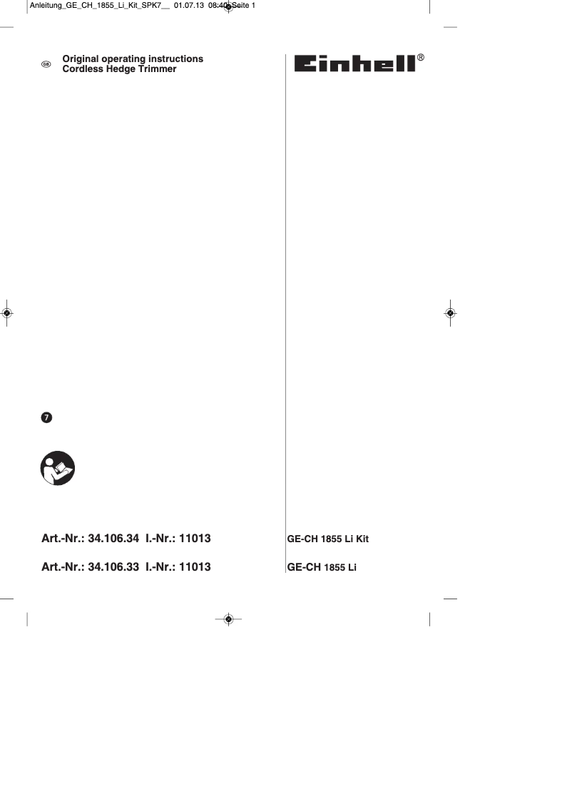 First page image of the manual for GE-CH 1855 Li