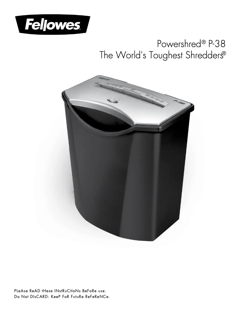 First page image of the manual for Powershred P-38