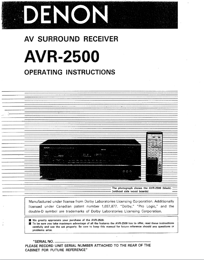 First page image of the manual for AVR-2500