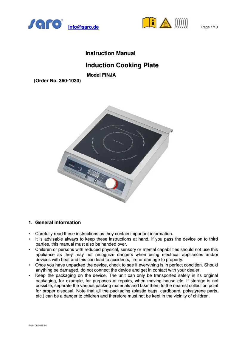 Page 1 de la notice Manuel utilisateur Saro FINJA