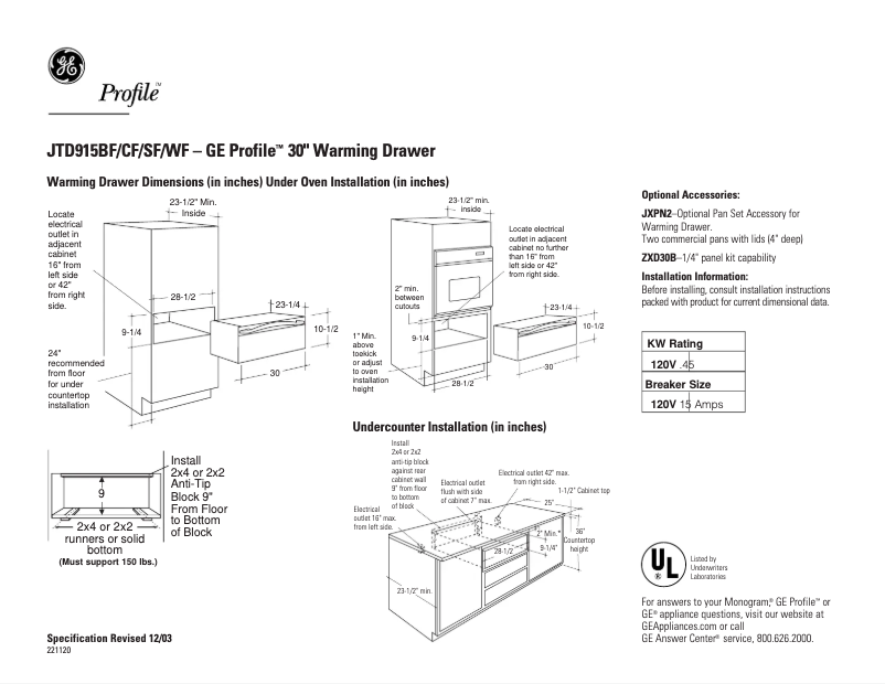 First page image of the manual for Profile JTD915CFCC