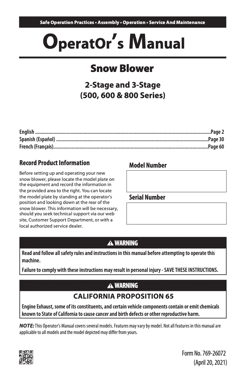 Page 1 of the manual User Manual Troy-Bilt Storm 2410