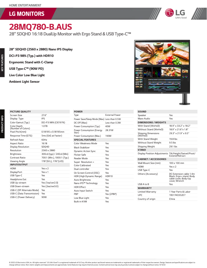 First page image of the manual for DualUp Ergo 28MQ780