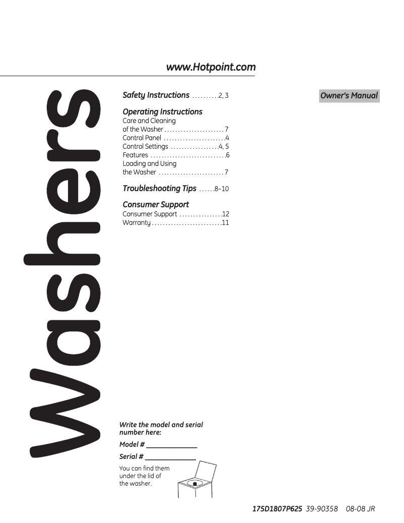 First page image of the manual for VLSR1090GWW