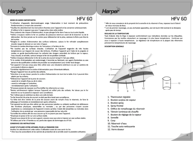 First page image of the manual for HFV60