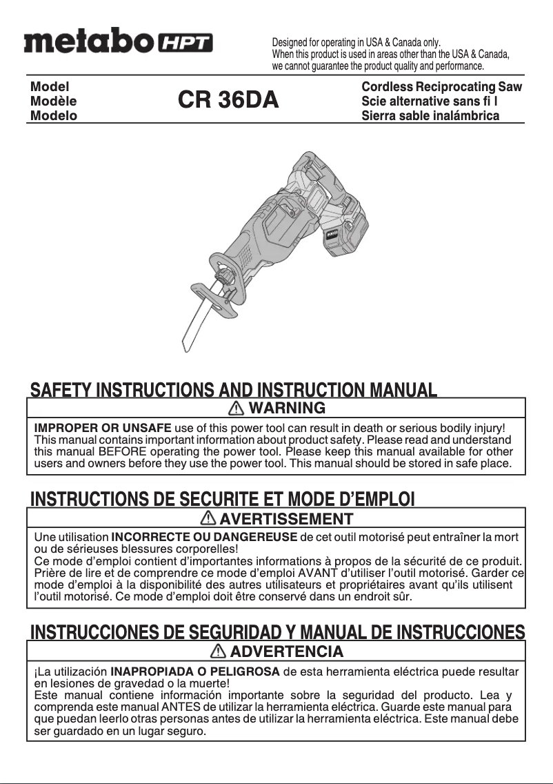 First page image of the manual for CR36DA