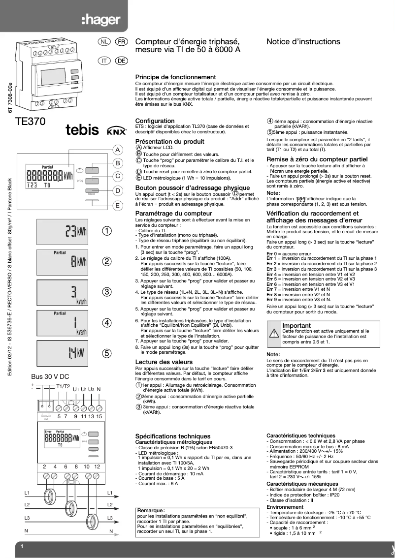 Page 1 of the manual User Manual Hager TE370