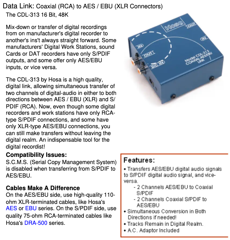 Page 1 of the manual User Manual Hosa CDL-313