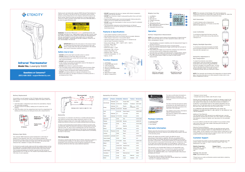 Page 1 of the manual User Manual Etekcity Lasergrip 1022D
