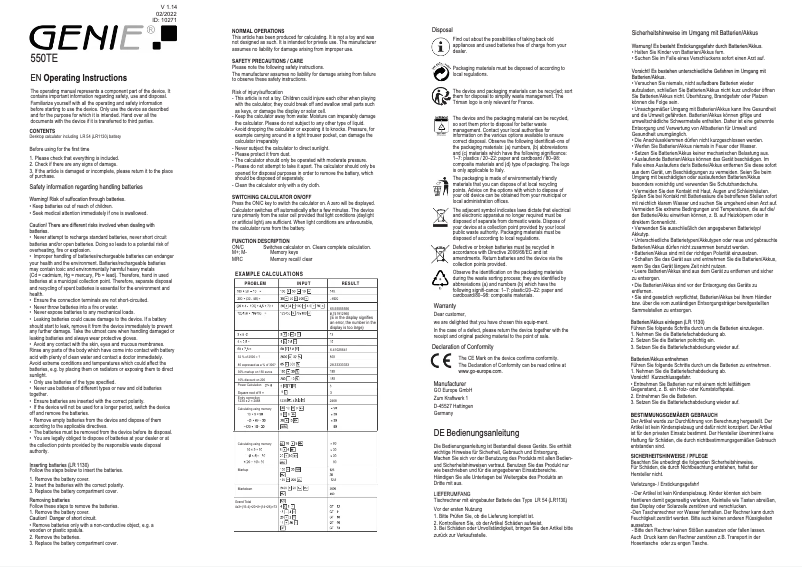 First page image of the manual for 550 TE