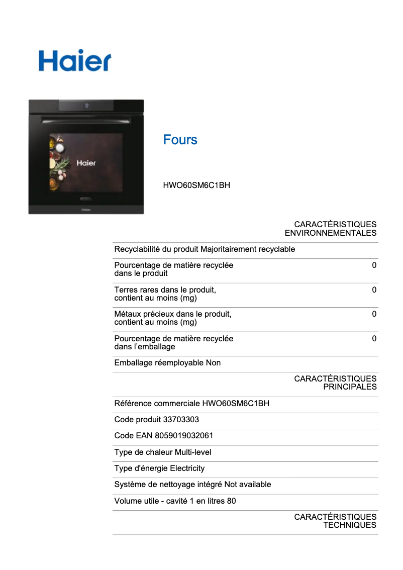 First page image of the manual for HWO60SM6C1BH