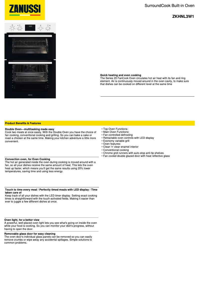 Page 1 of the manual Technical Sheet Zanussi ZKHNL3W1