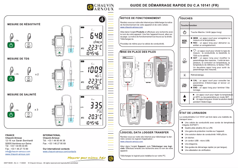 Page 1 of the manual Quick Start Guide Chauvin Arnoux CA 10141