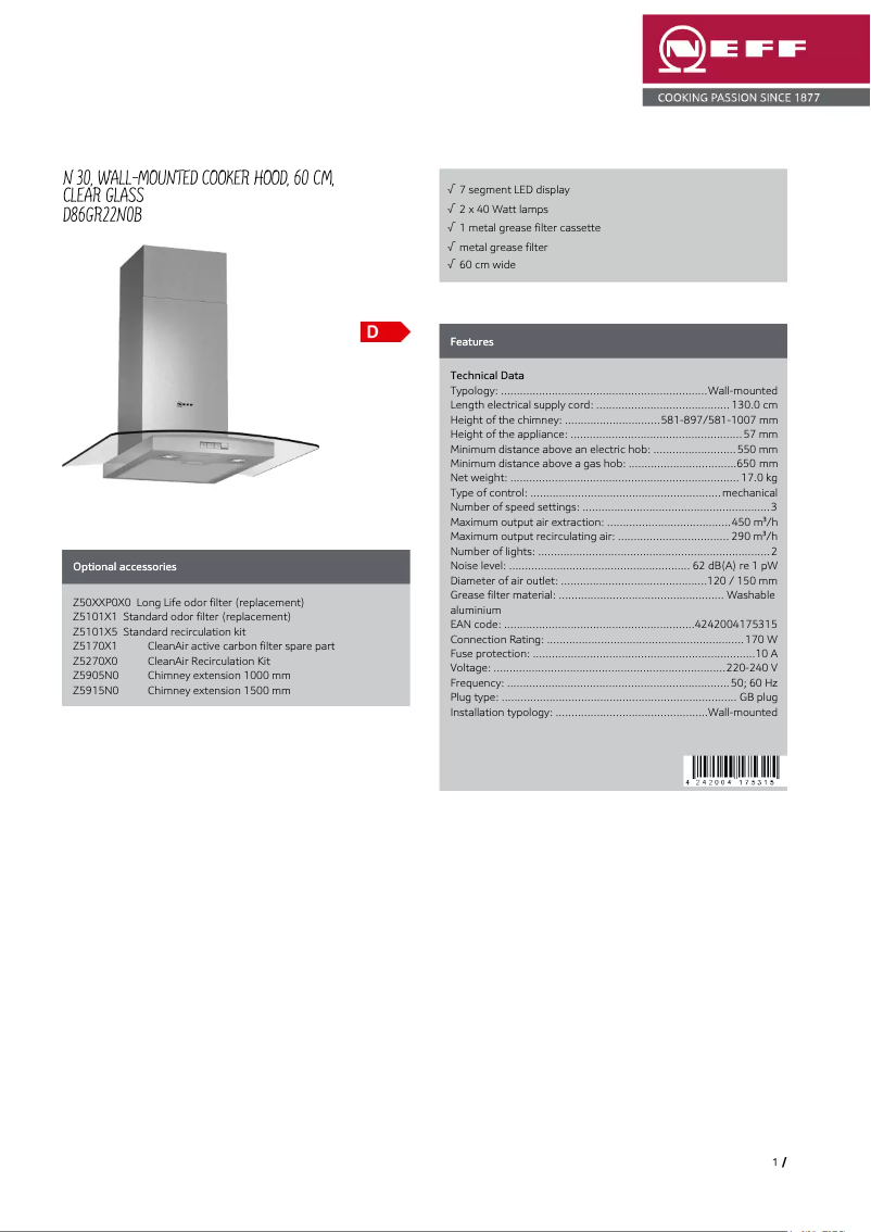 First page image of the manual for D86GR22N0B