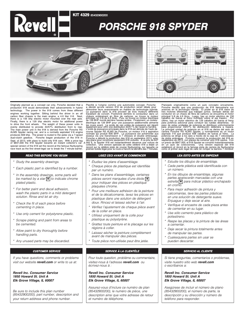 Page 1 of the manual User Manual Revell Porsche 918 Spyder