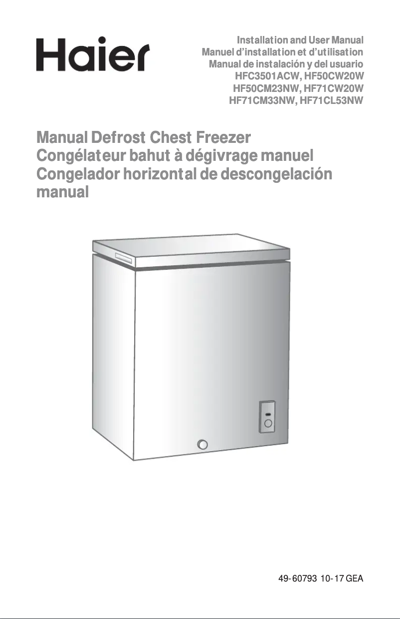 First page image of the manual for HF71CL53NW