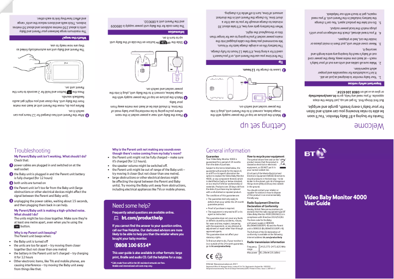Page 1 of the manual User Manual BT Video Baby Monitor 4000