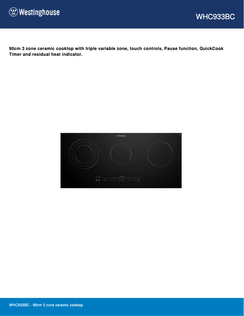 Page 1 of the manual Technical Sheet Westinghouse WHC933BC