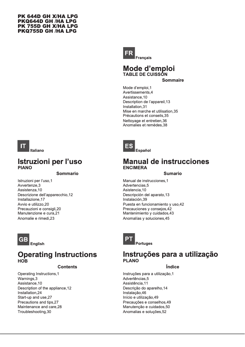 First page image of the manual for PK 644D GH X /HA LPG