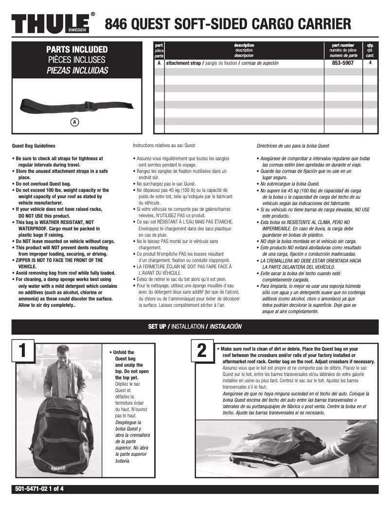 Page 1 of the manual User Manual Thule Quest 846